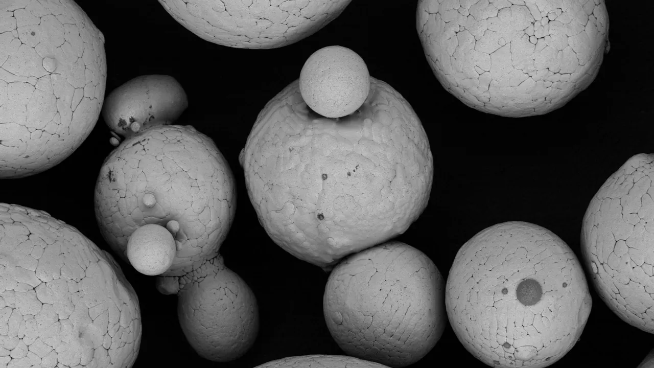 Microscopic view of spherical metal particles