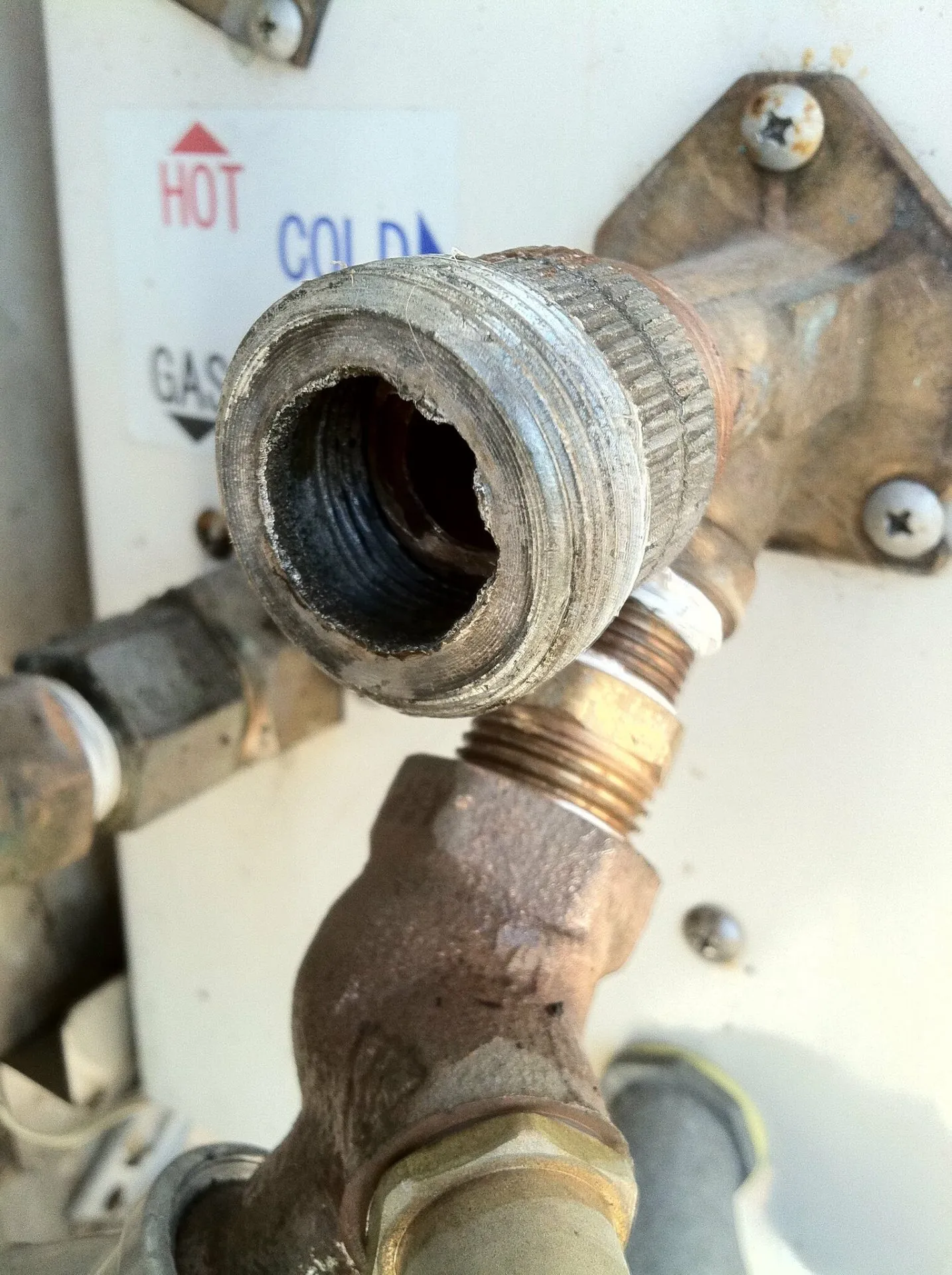 Rust from galvanic corrosion where two dissimilar metals meet